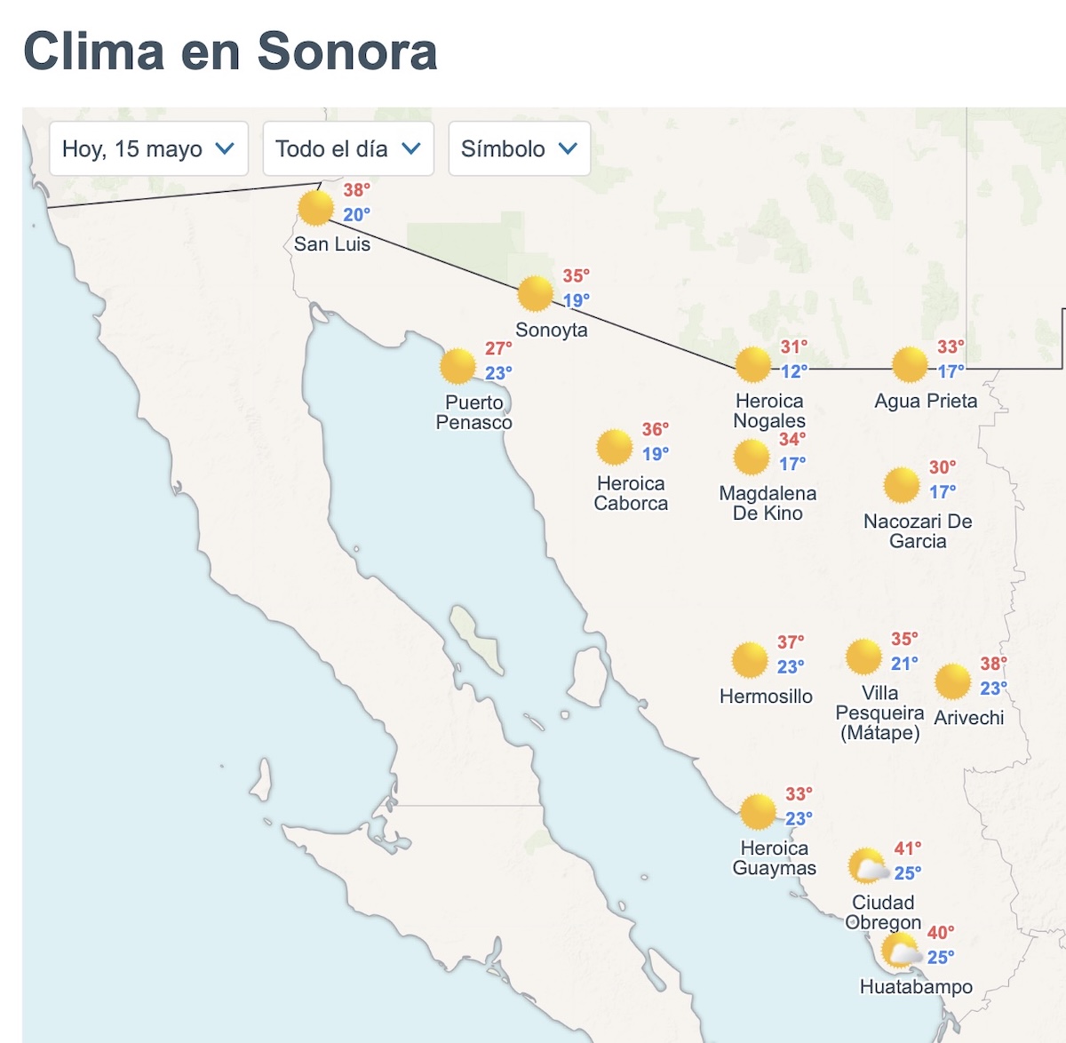 Pronóstico del clima en Sonora para este viernes 15 de mayo de 2026