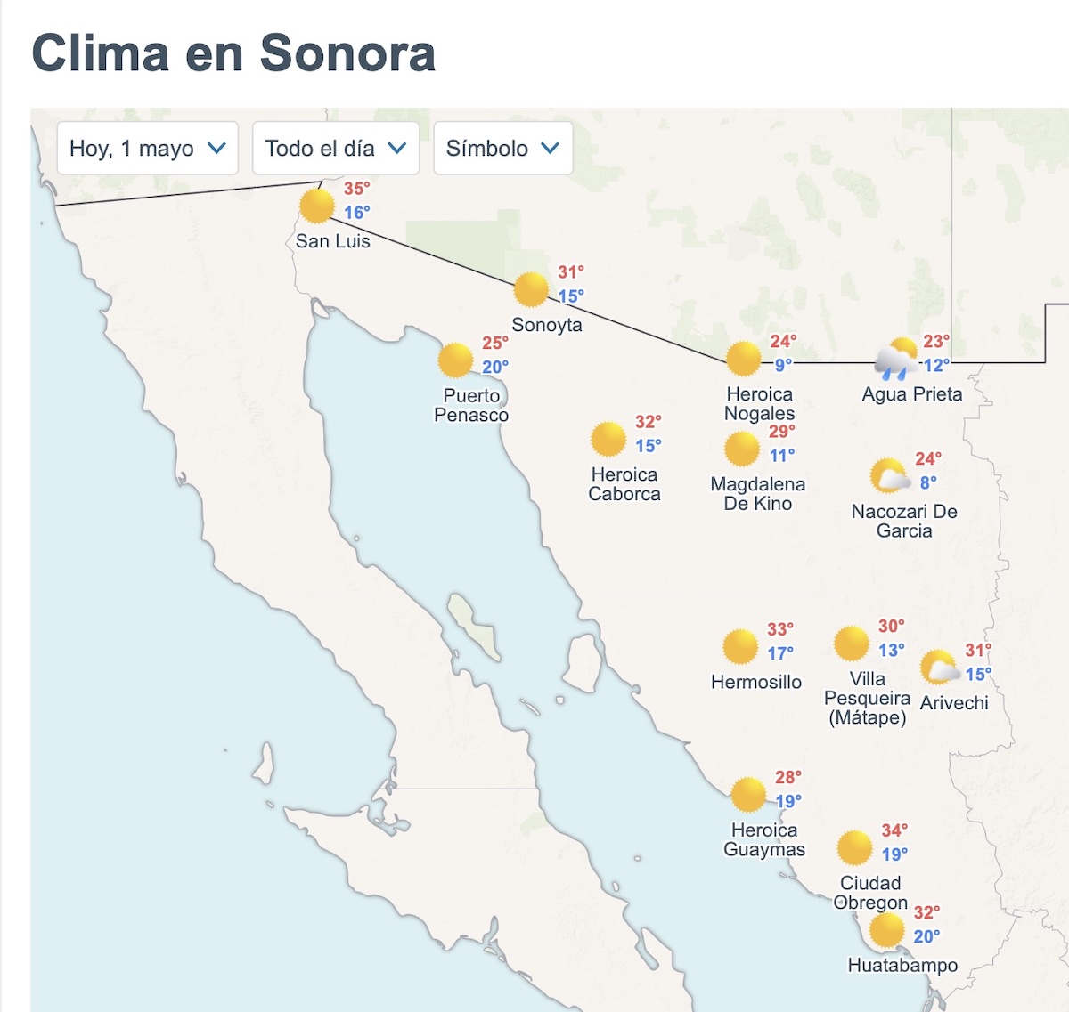 Así será el clima en Sonora este viernes. Foto: Meteored.mx