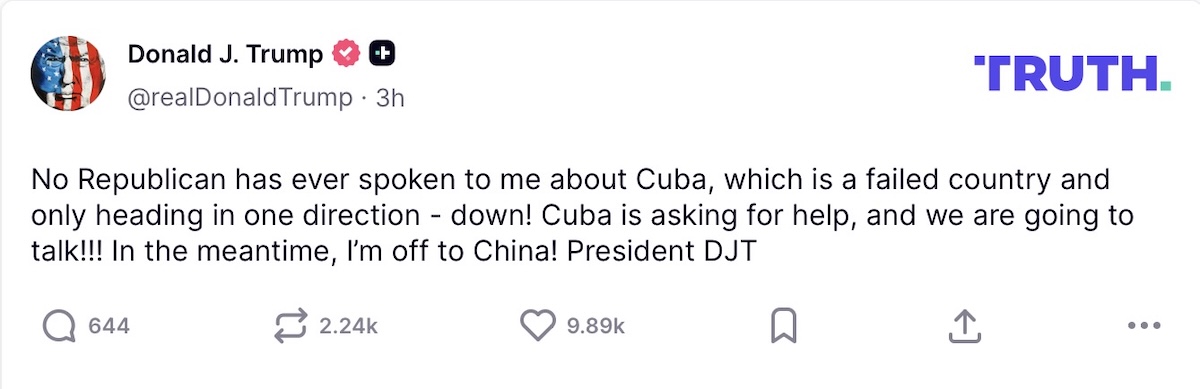 Trump afirma que Cuba está pidiendo ayuda y habla de diálogo
