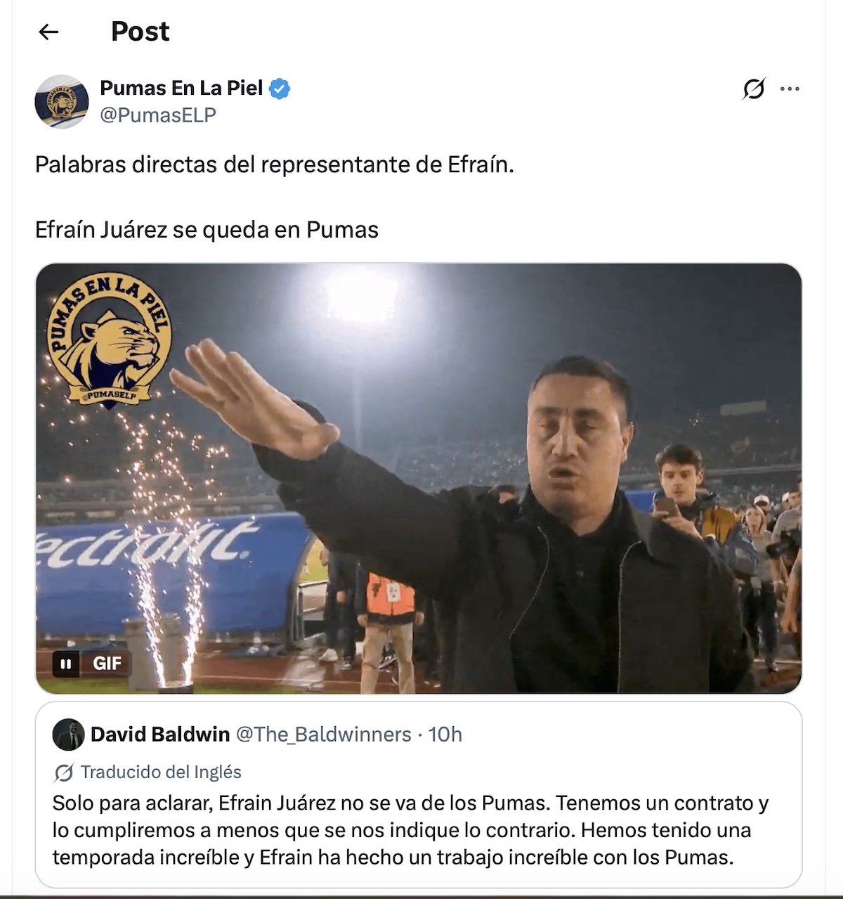 Representante de Efraín Juárez confirma que se quedará en Pumas