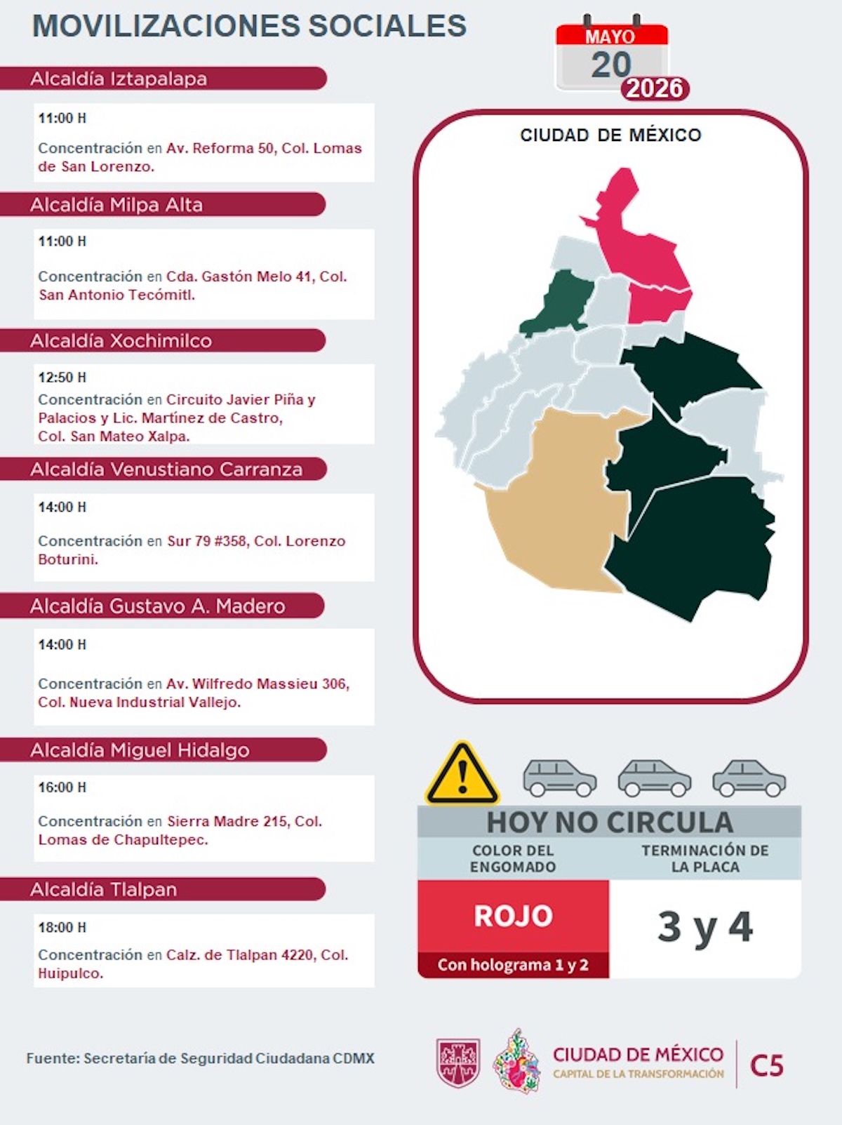 Reporte de marchas en CDMX. Foto: C5