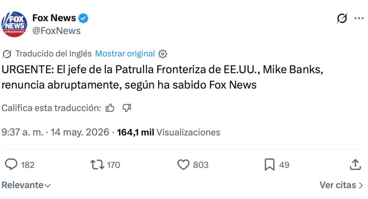 Michael Banks renuncia a la Patrulla Fronteriza de EU. Foto: Fox News