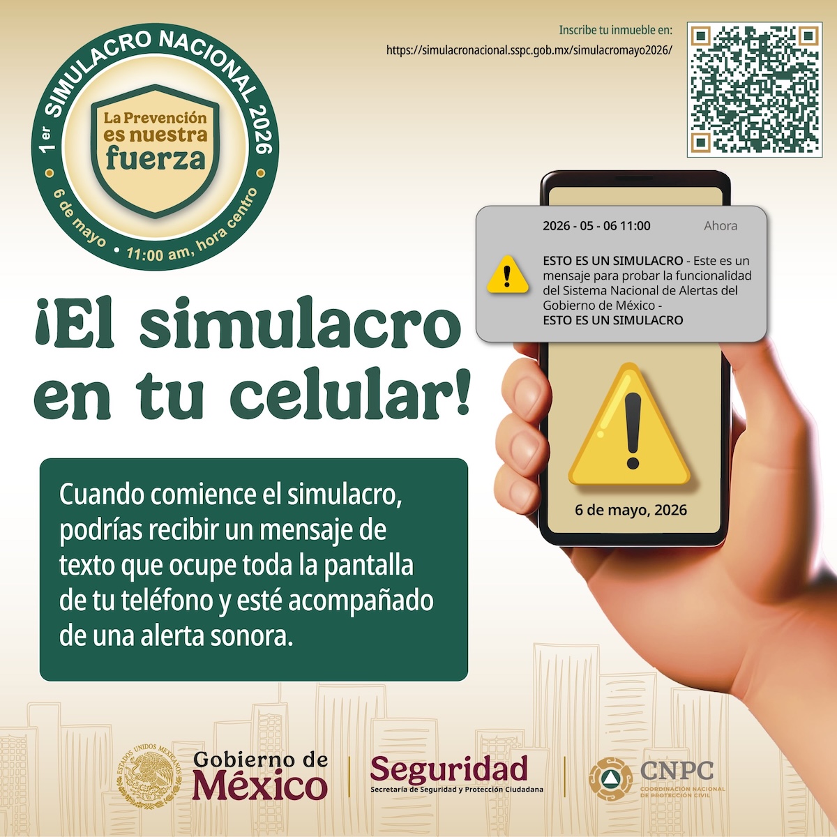 La alerta sísmica sonará a las 11:00 horas este 6 de mayo por el Simulacro Nacional 2026