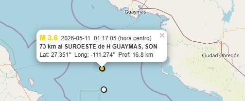 Temblores siguen registrándose en la región de Guaymas y Empalme; no reportan daños