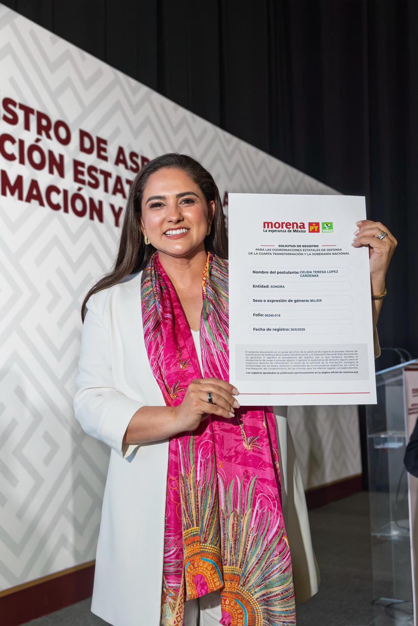 Celida López formaliza su registro para coordinar la Defensa de la Transformación en Sonora