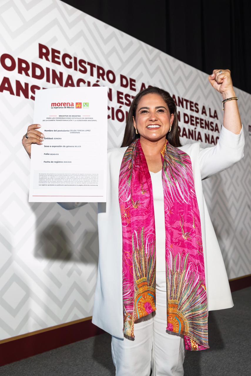 Celida López formaliza su registro para coordinar la Defensa de la Transformación en Sonora