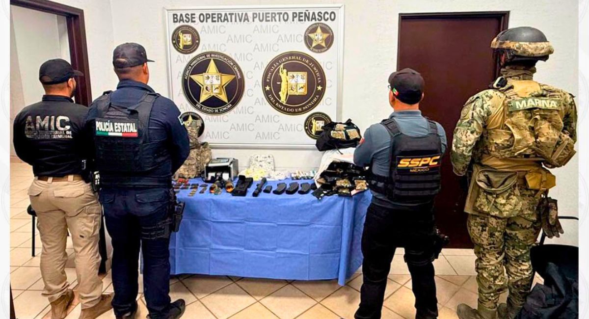 Cateo en Puerto Peñasco: Decomisan 801 dosis de droga, cartuchos y equipo táctico
