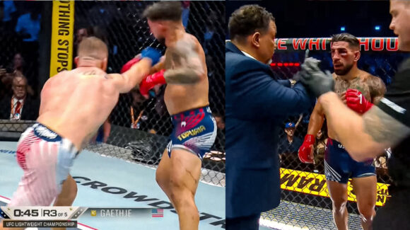 En una auténtica guerra, Justin Gaethje termina con el invicto de Ilia Topuria y da el batacazo en la Casa Blanca