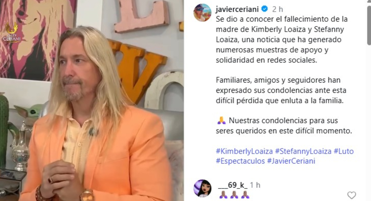 Javier Ceriani reportó muerte de madre de Kimberly Loaiza