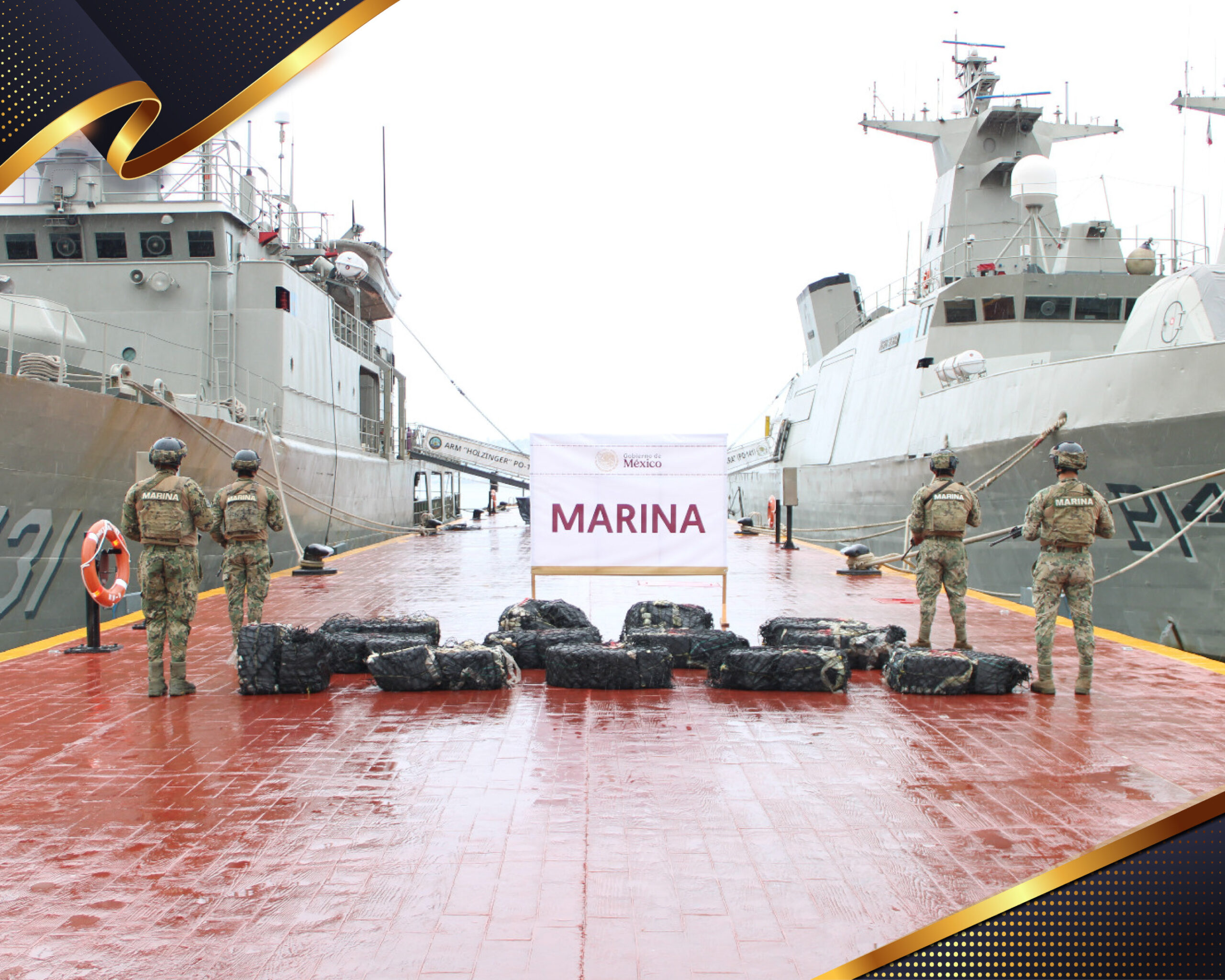 Golpe al narco: Secretaría de Marina asegura 800 kilos de cocaína frente a costas de Guerrero.