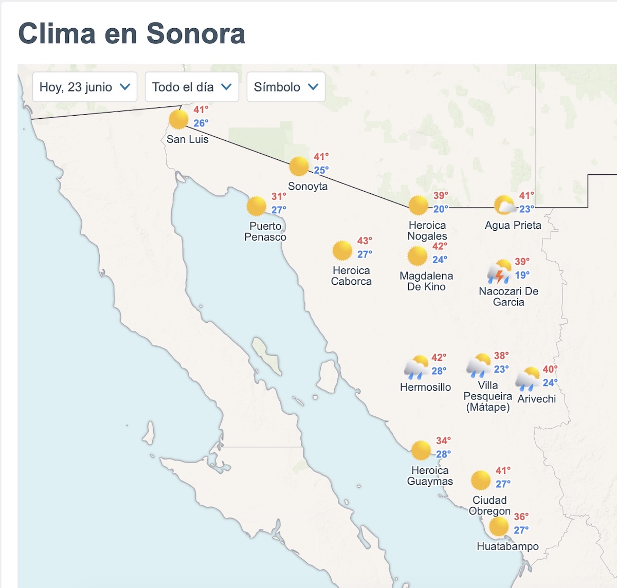 Sonora seguirá con altas temperaturas y chubascos este martes. Foto: Meteored.mx