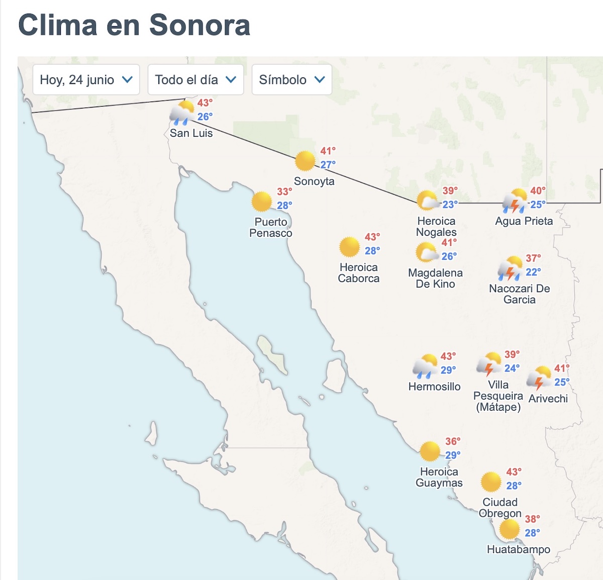 Sonora mantendrá la onda de calor este miércoles 24 de junio. Foto: Meteored.mx