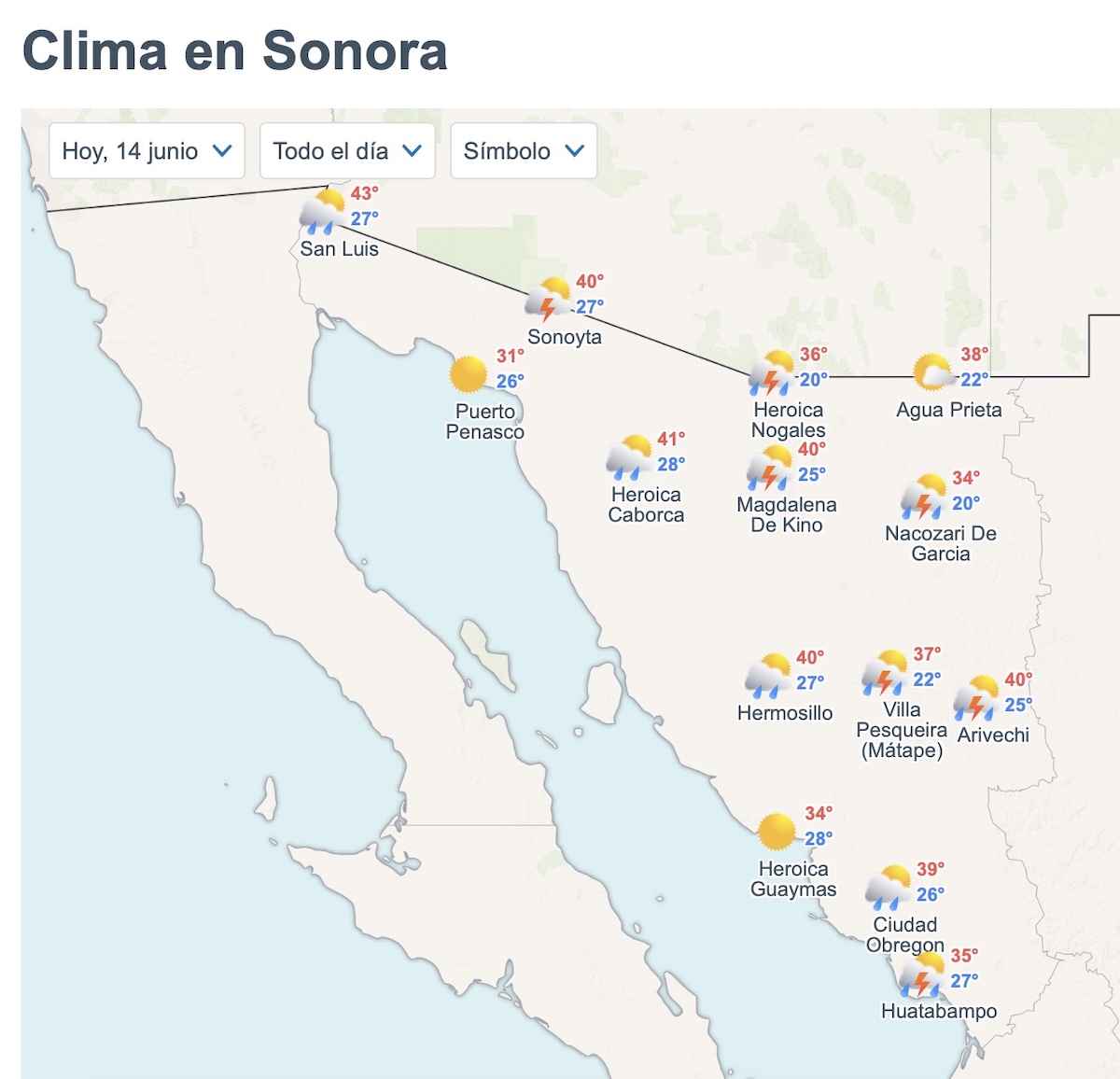 Onda de calor y lluvias fuertes marcarán el clima en Sonora. Foto: Conagua