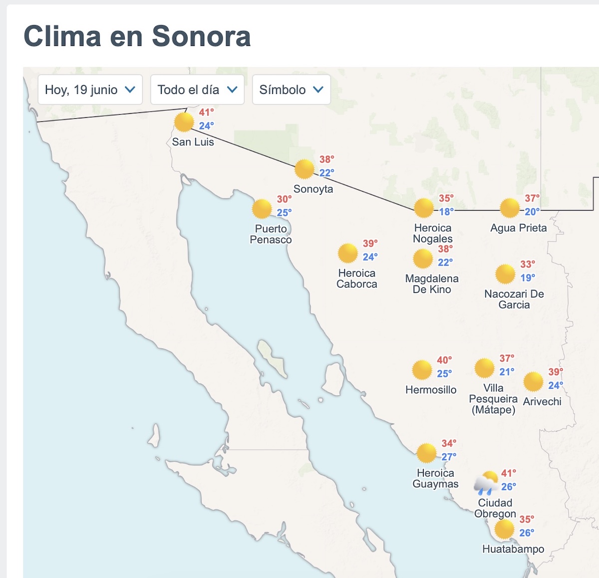 Calor, viento y lluvias aisladas: así estará Sonora hoy. Foto: Meteored.mx