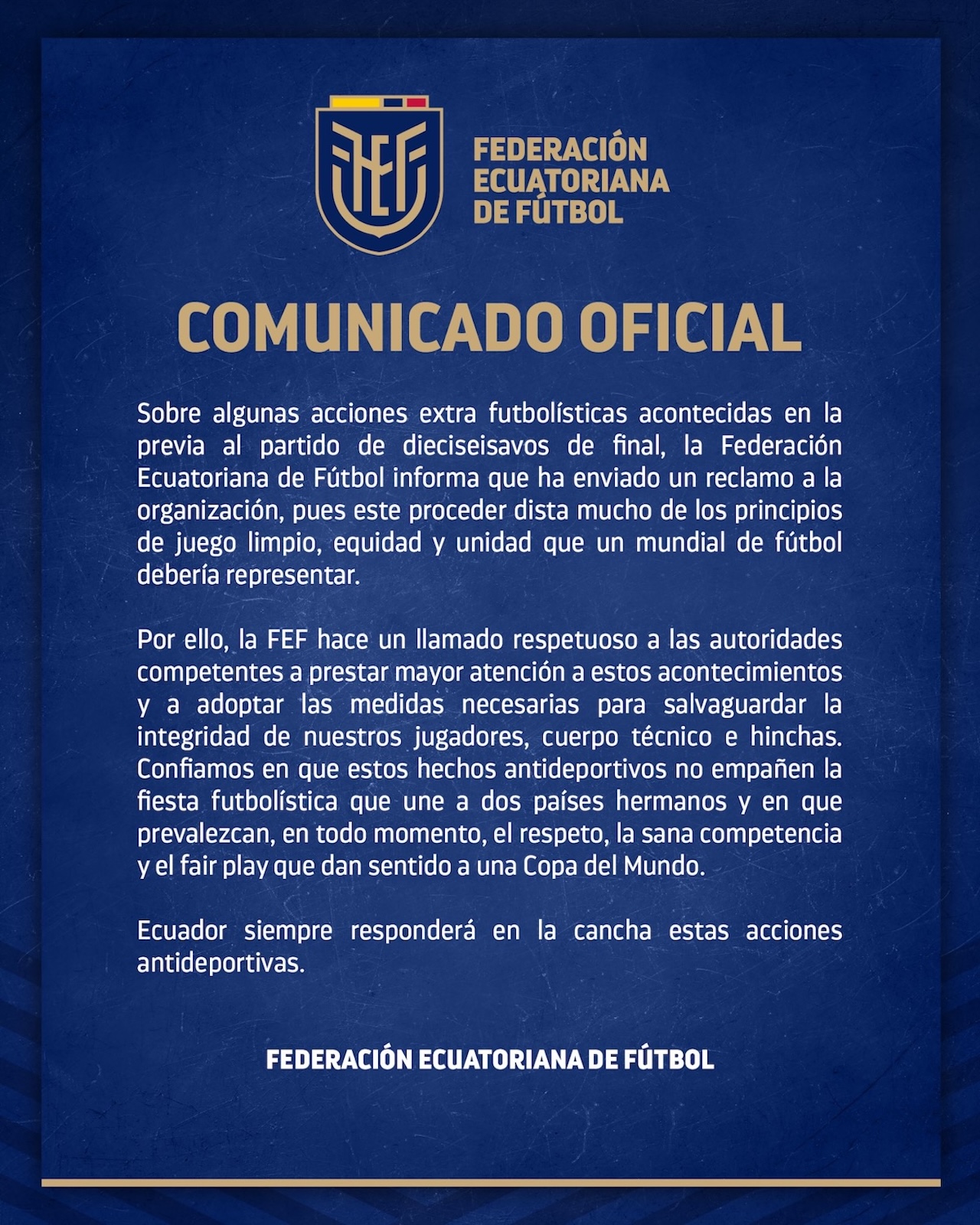 Ecuador pide medidas tras serenata afuera de su hotel en el Mundial 2026
