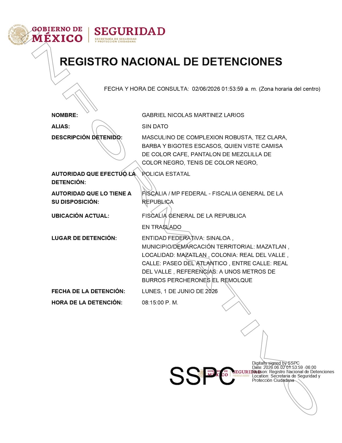 Captura de 'El Gabito' en Mazatlán: lo que se sabe del caso. Foto: SSPC