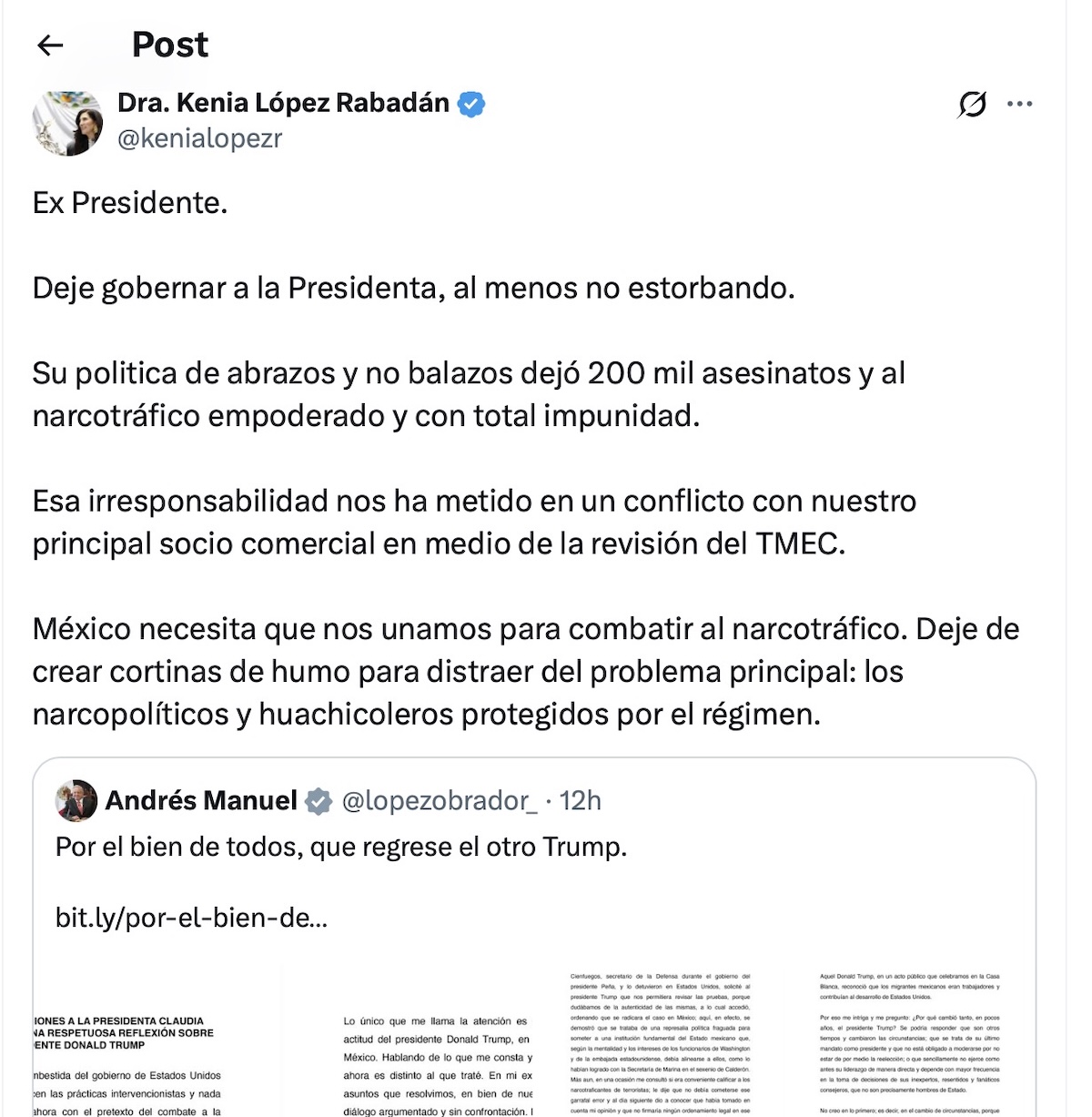 Kenia López pide a AMLO no interferir en el Gobierno de Sheinbaum