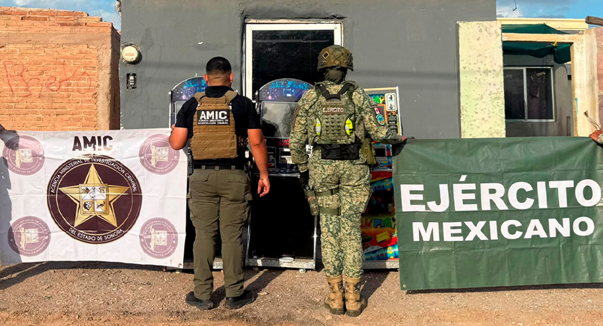 AMIC decomisa tres máquinas tragamonedas y envoltorios de marihuana durante cateo en Caborca
