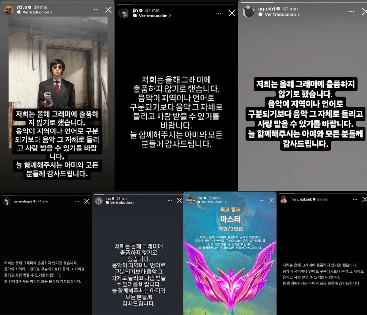 BTS explica por qué no competirá en los Grammy 2027