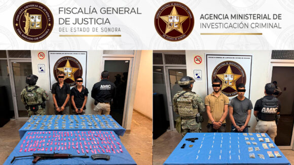 Golpe al crimen en Cajeme: AMIC captura a cuatro sujetos y decomisa armas de fuego y narcóticos