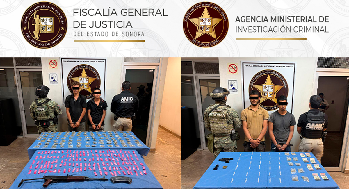 Golpe al crimen en Cajeme: AMIC captura a cuatro sujetos y decomisa armas de fuego y narcóticos