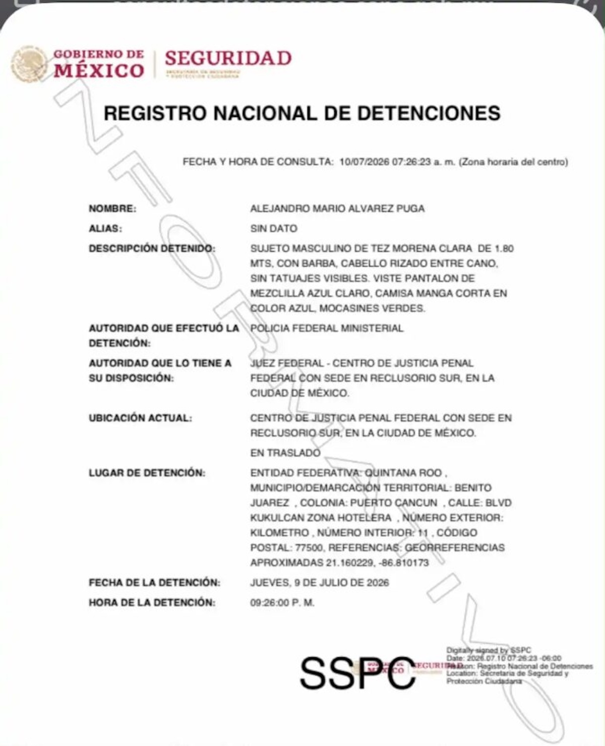 Alejandro Álvarez Puga fue detenido el 10 de julio. Foto: X