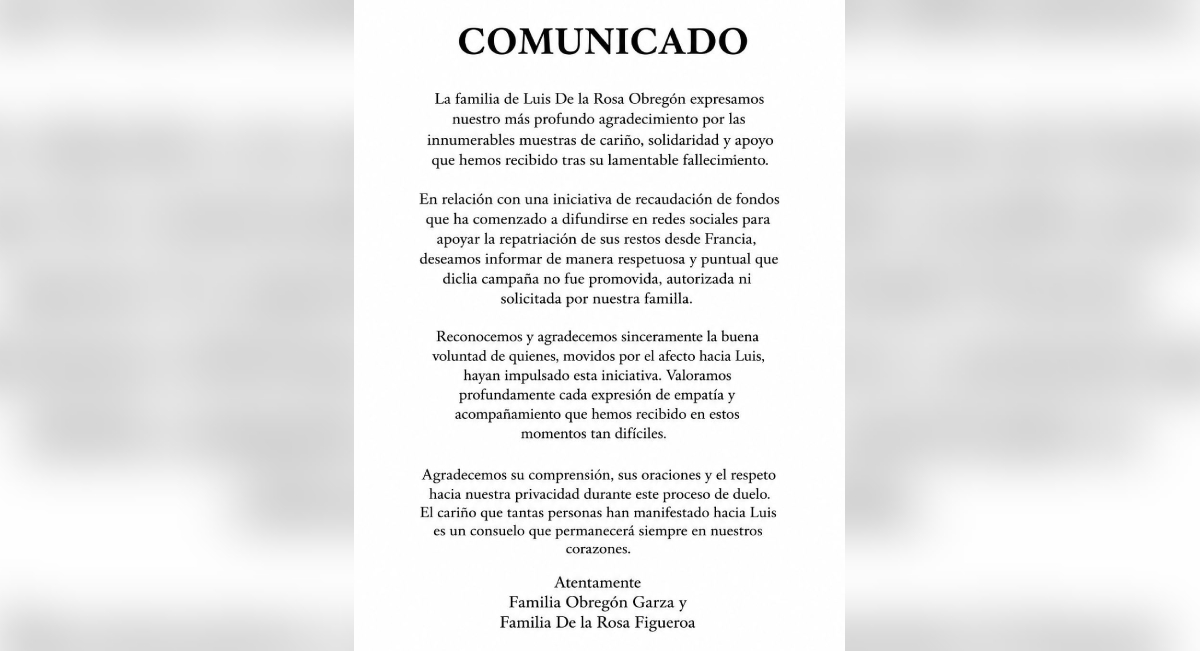 Familia Luis de la Rosa Obregón agradece apoyo, pero niega pedir ayuda económica tras su muerte