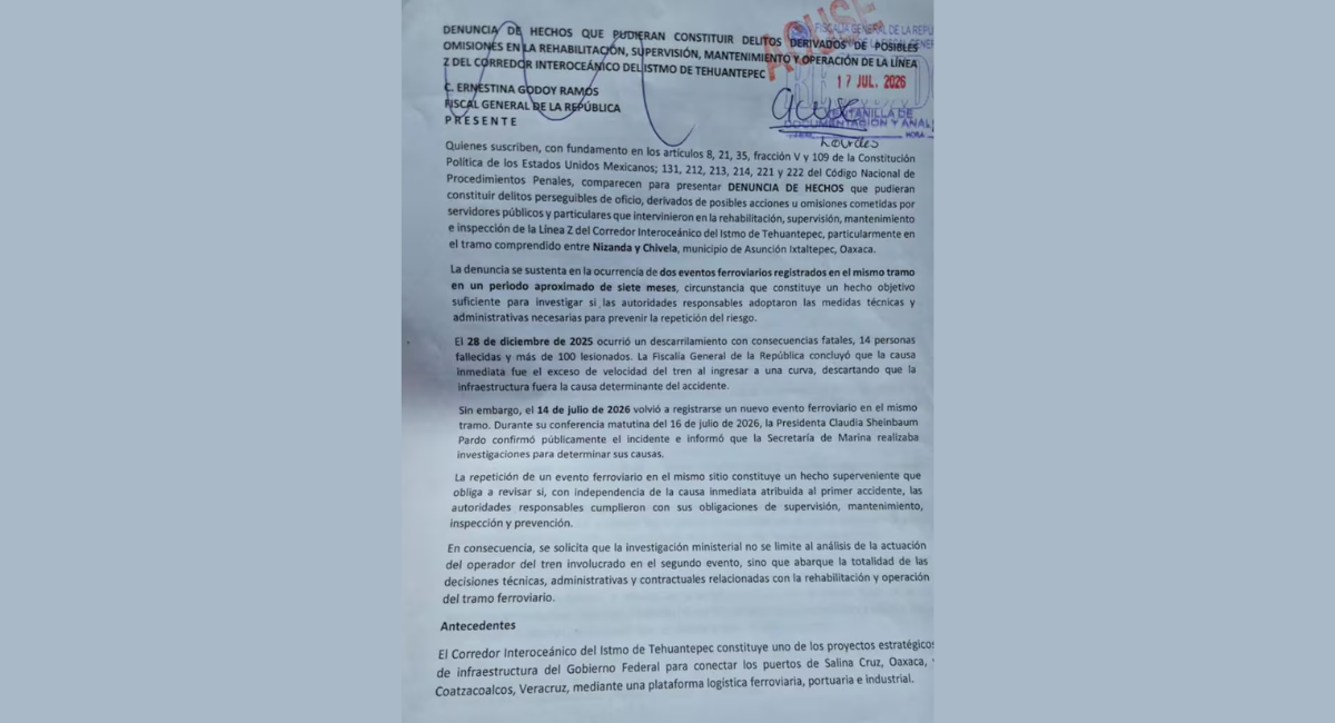 PAN denuncia a hijo de AMLO y a la Semar por descarrilamientos del Tren Interoceánico