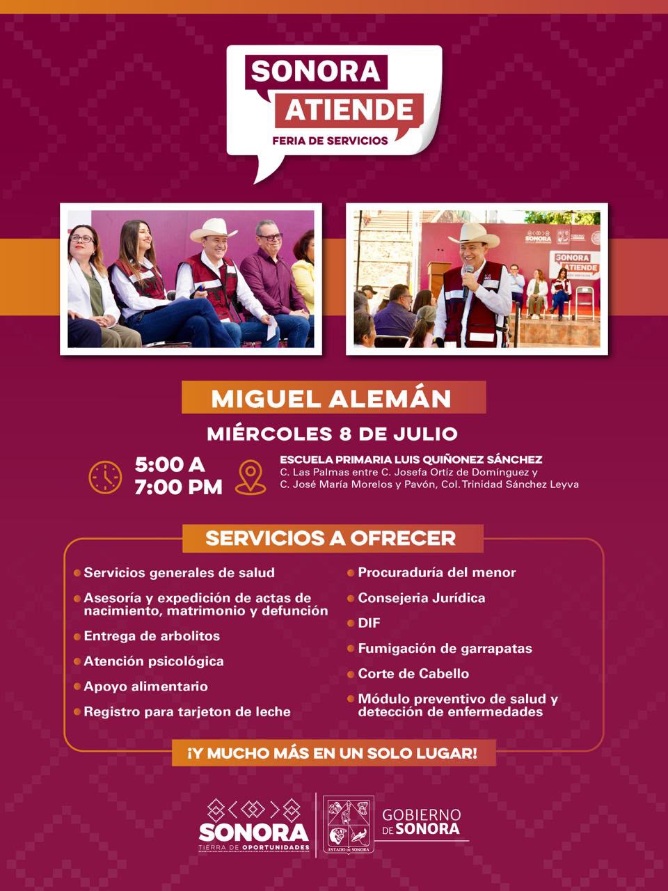 Sonora Atiende llegará al Poblado Miguel Alemán con servicios gratuitos este miércoles 8 de julio