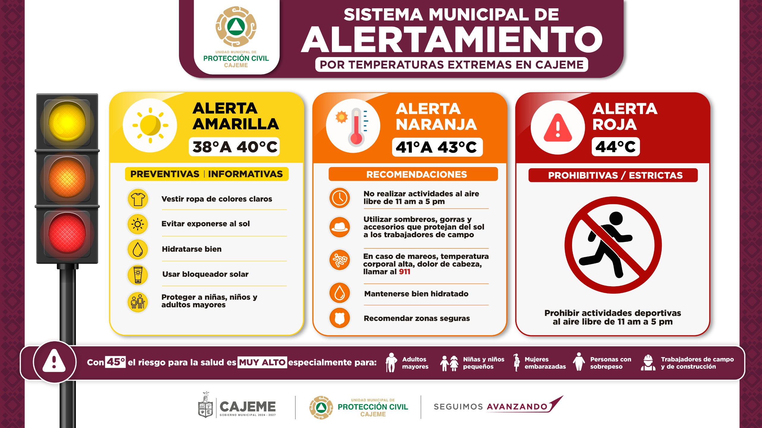 Cajeme mantiene alerta roja por calor extremo y refuerza medidas preventivas para la población