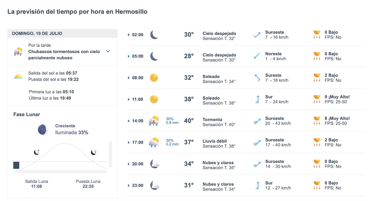 Hermosillo tendrá 40°C y posibles tormentas este domingo