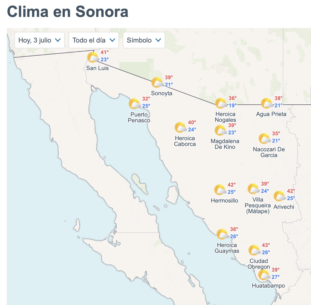 Sonora tendrá un viernes de calor extremo y lluvias aisladas. Foto: Meteored.mx