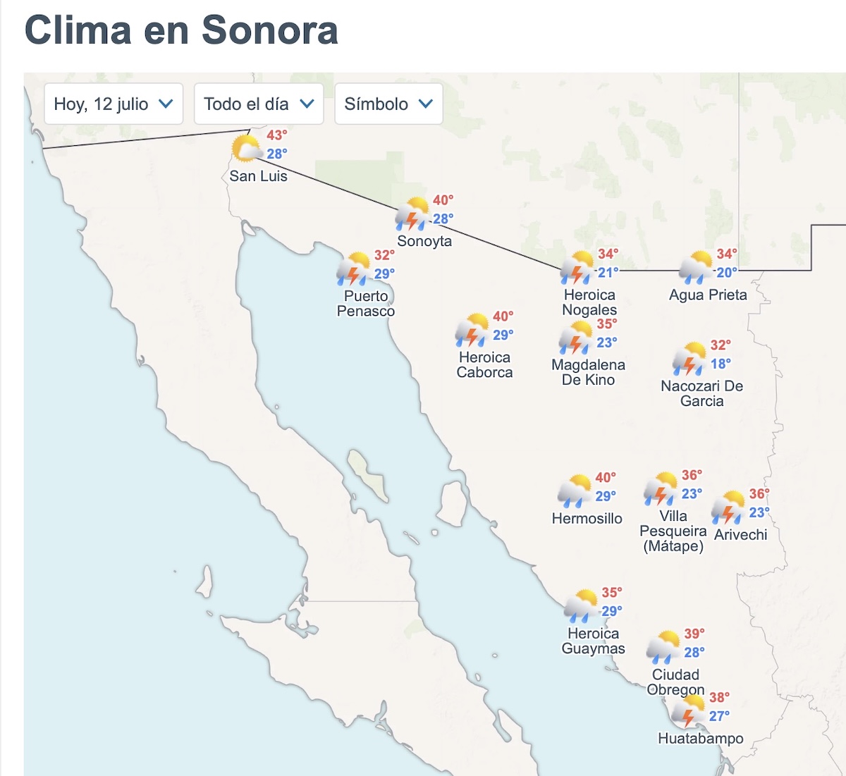 Así estará el clima en Sonora HOY. Foto: Meteored.mx
