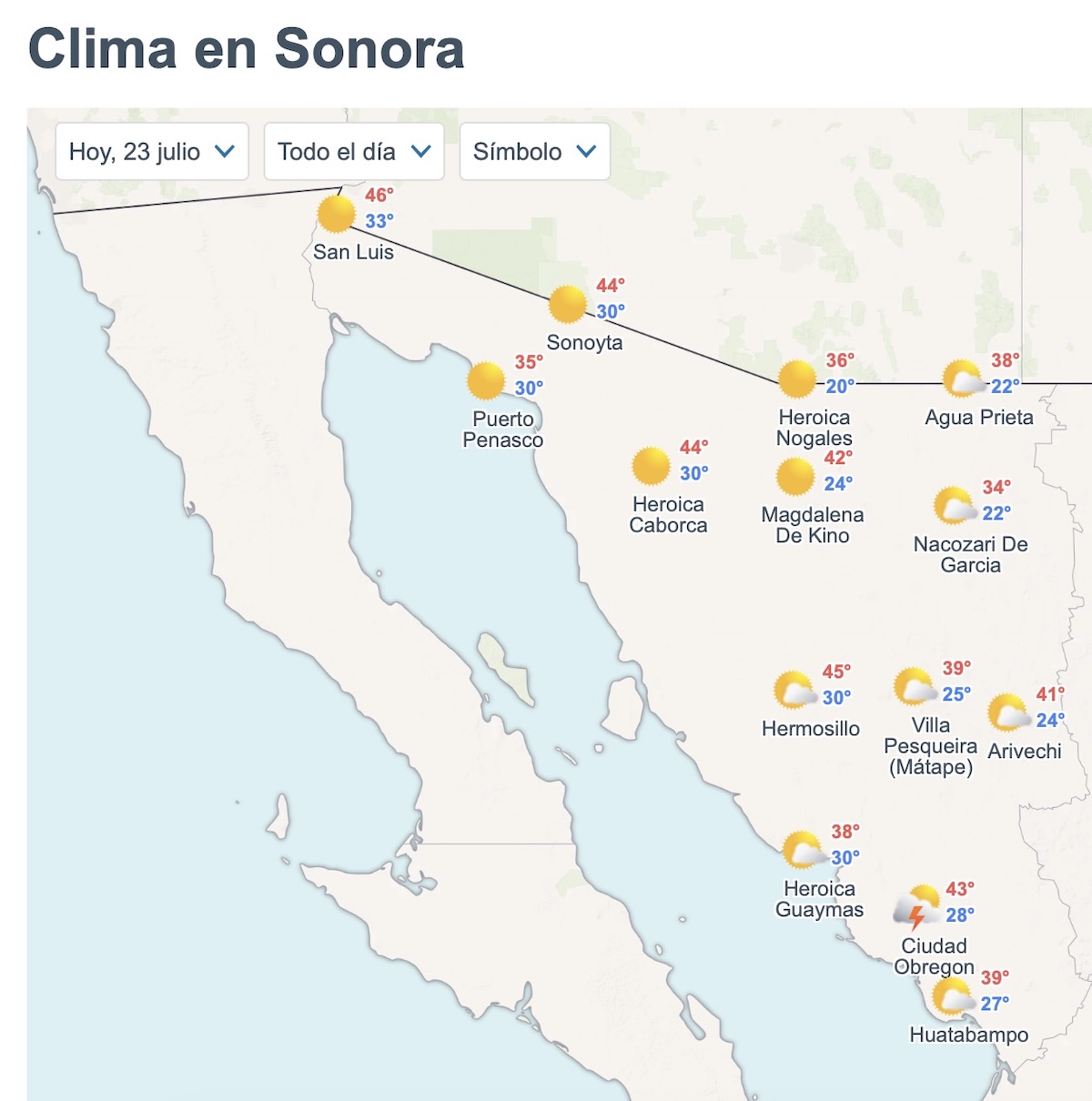 Sonora tendrá calor extremo, lluvias fuertes y viento este jueves