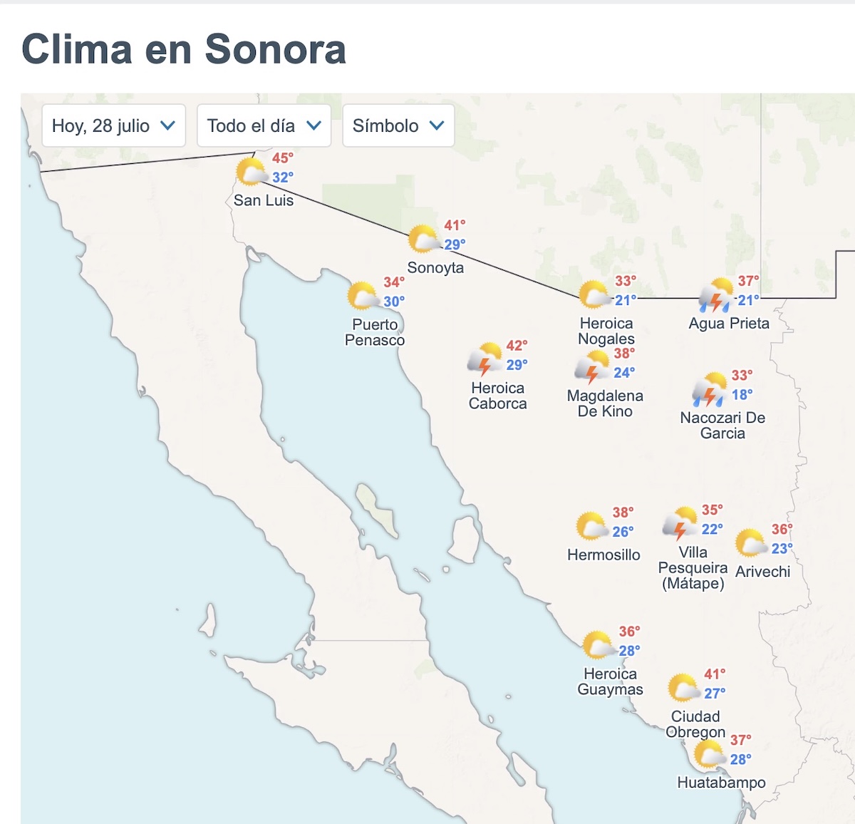 Pronóstico del clima en Sonora hoy: Calor, lluvias y temperaturas por municipio