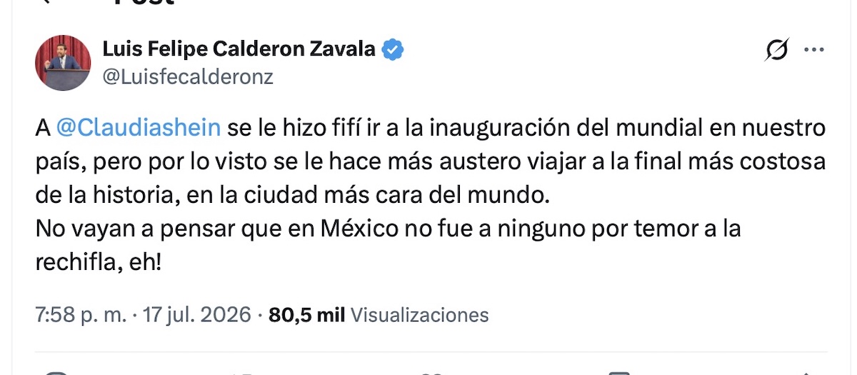 Hijo de Calderón critica a la presidenta Sheinbaum. Foto: X