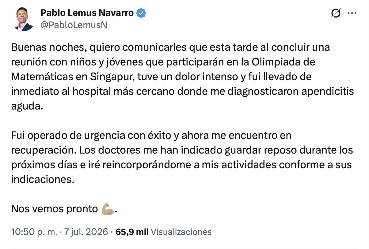 Gobernador de Jalisco informa sobre su recuperación tras operación