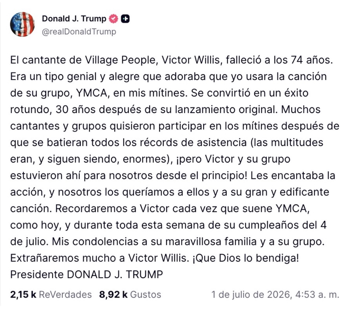 Muere Victor Willis, líder de Village People