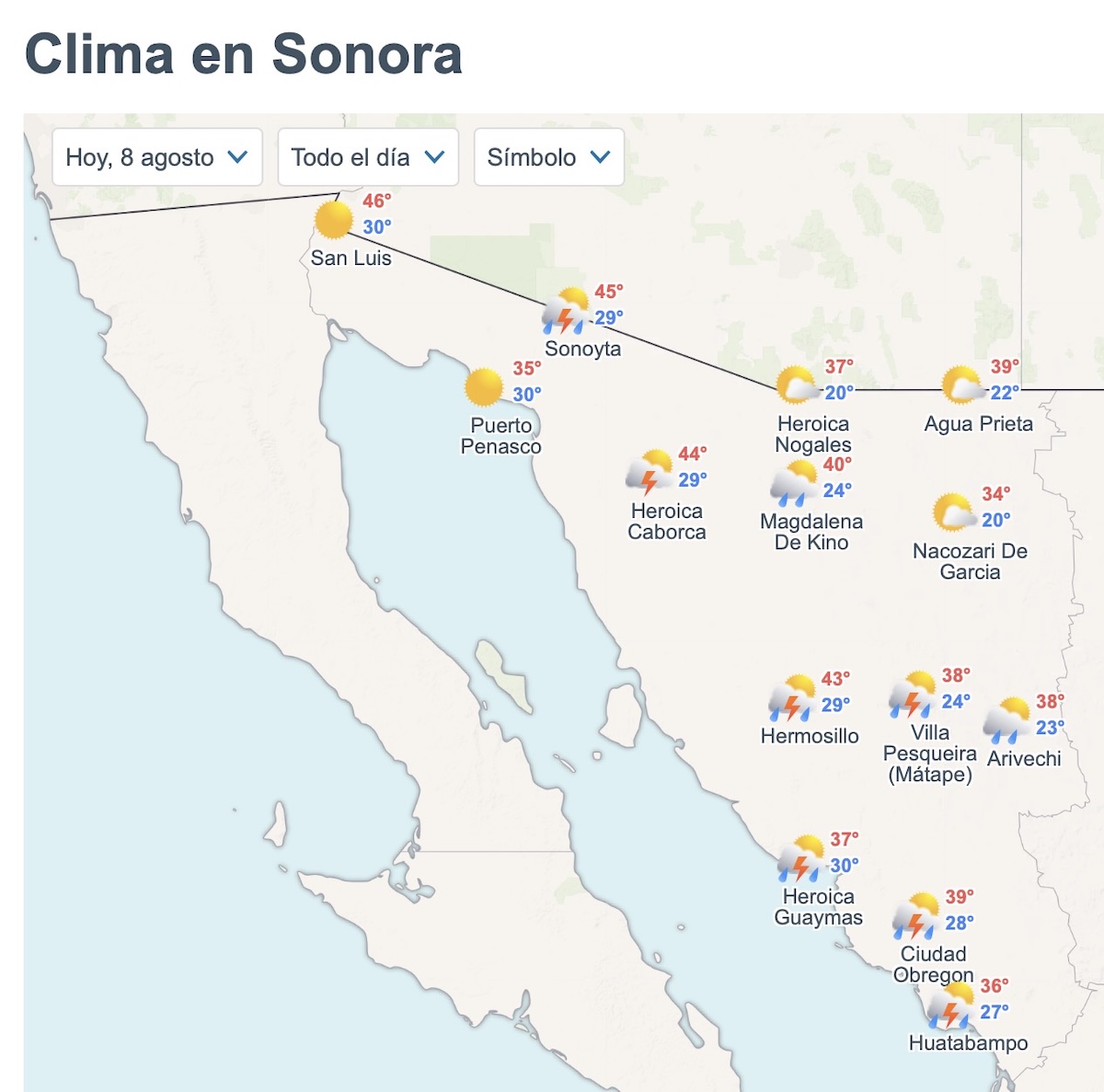 Pronóstico del clima en Sonora para este 8 de agosto