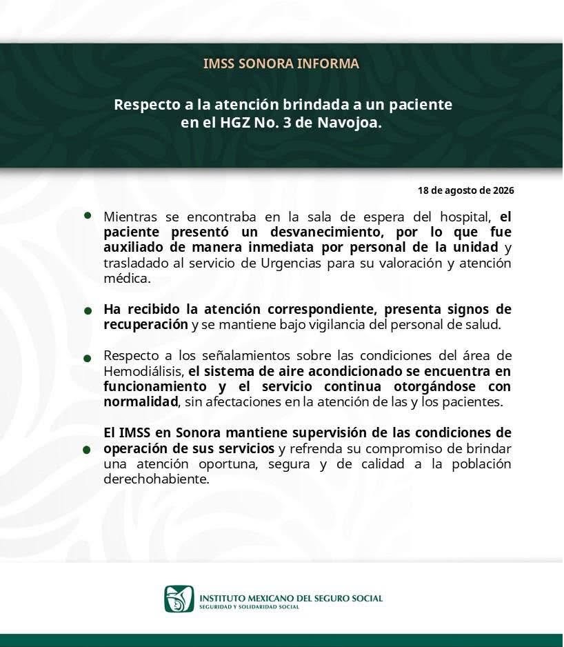 IMSS asegura que el servicio de aire acondicionado está funcionando correctamente