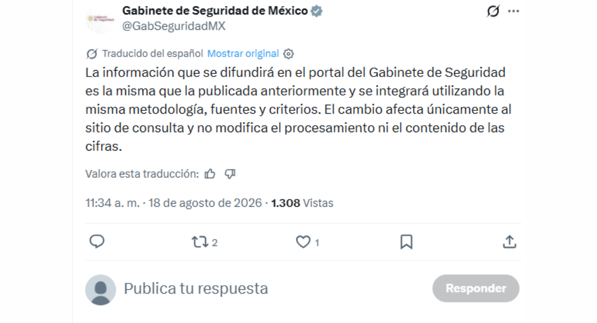 Gabinete de Seguridad fortalece transparencia con reportes diarios de homicidio doloso y robo de vehículos