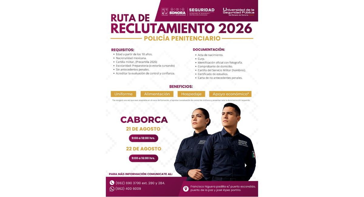 Lleva USP ruta de reclutamiento 2026 en Puerto Peñasco y Caborca para impulsar la formación policial