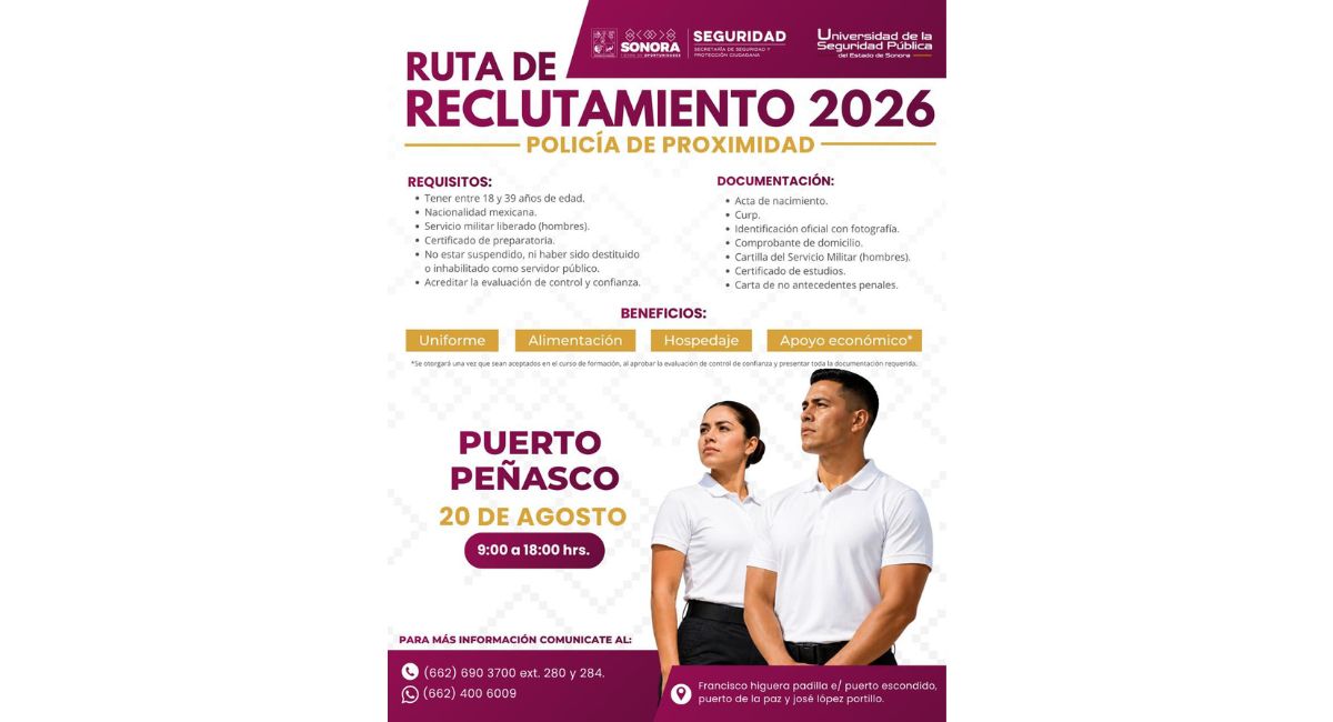 Lleva USP ruta de reclutamiento 2026 en Puerto Peñasco y Caborca para impulsar la formación policial