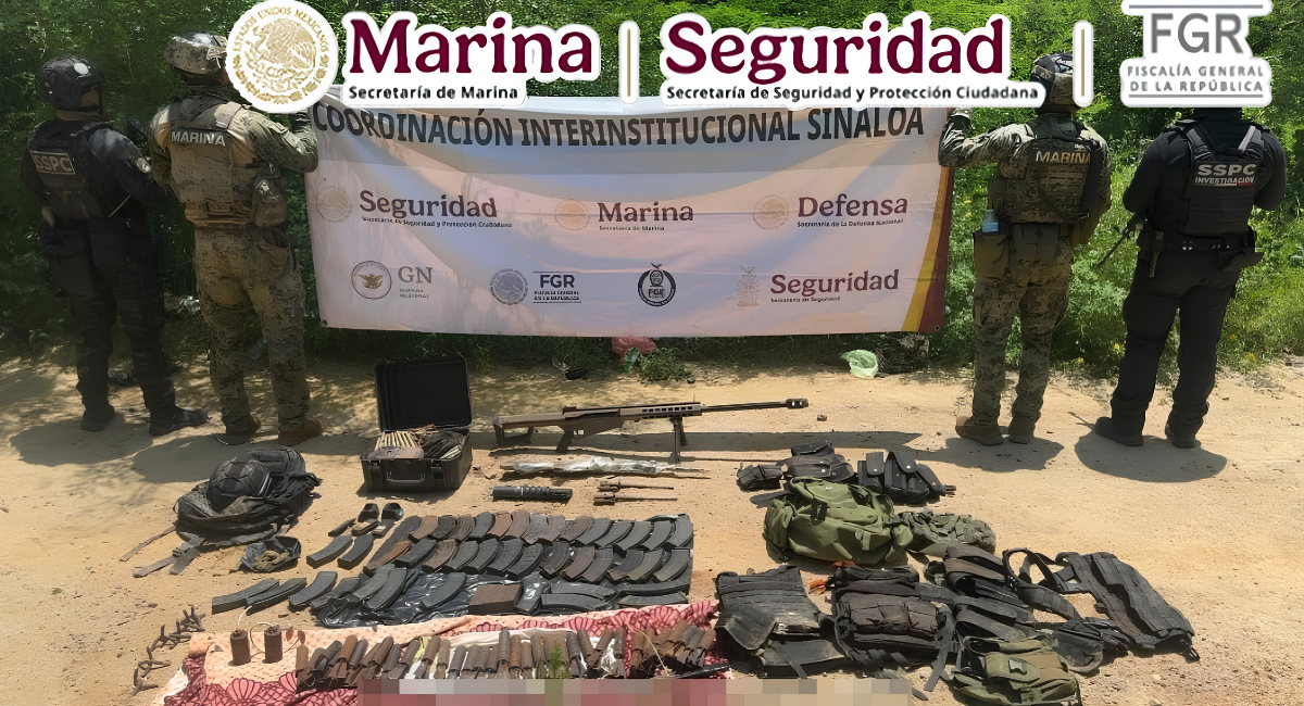 Semar decomisa arsenal, droga y 49 explosivos improvisados durante operativo en Sinaloa