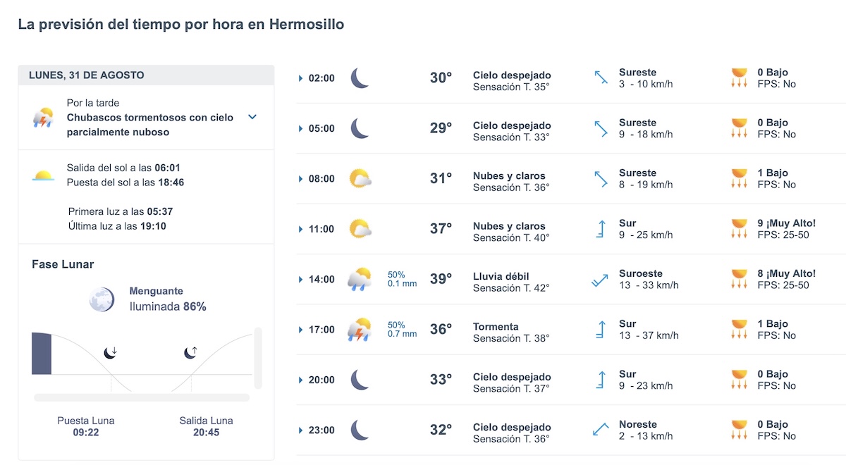 Así estará el clima en Hermosillo HOY lunes 31 de agosto