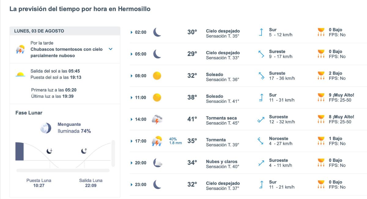 Así estará el clima en Hermosillo hoy lunes 3 de agosto