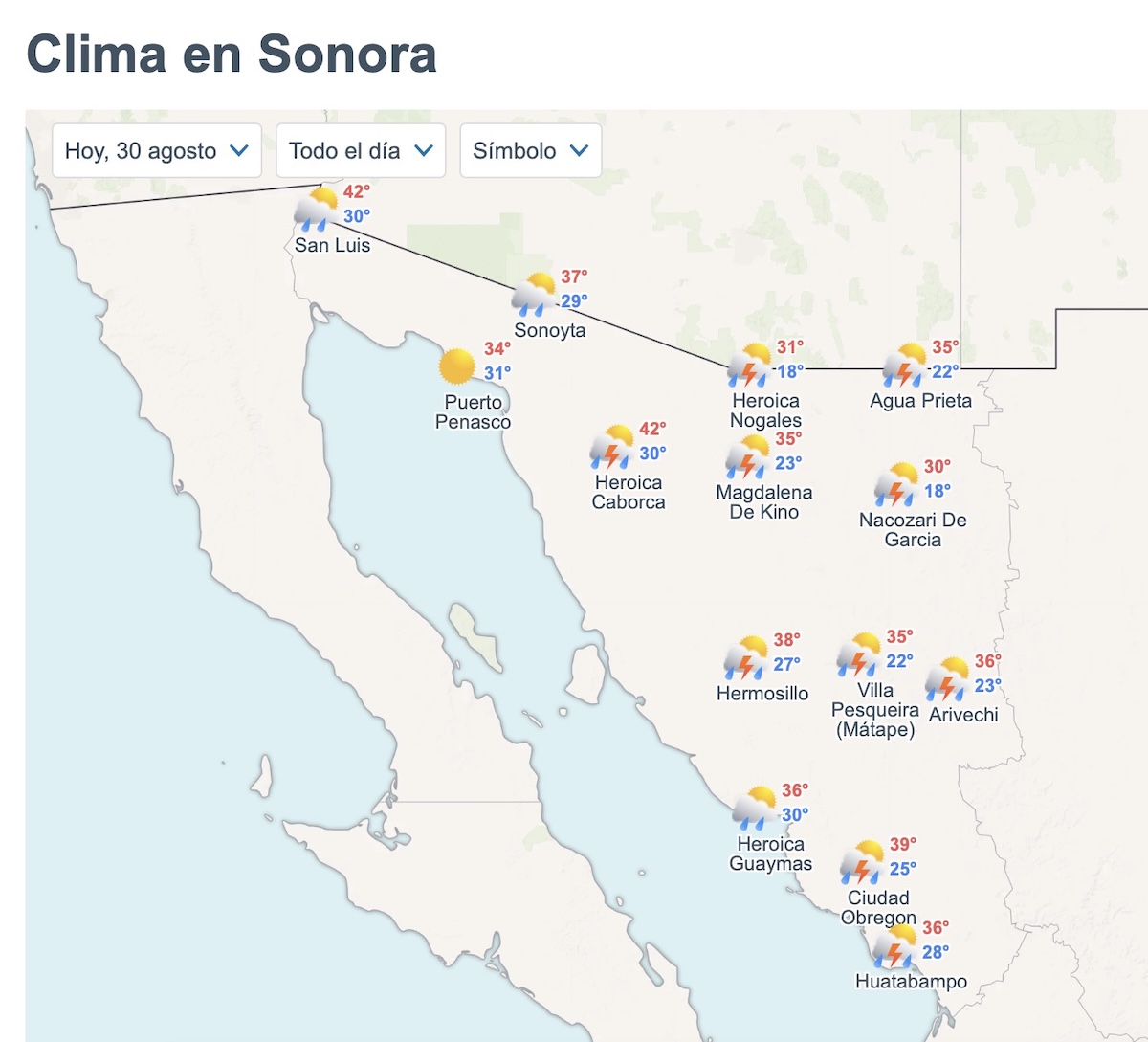Así será el clima en Sonora este 30 de agosto