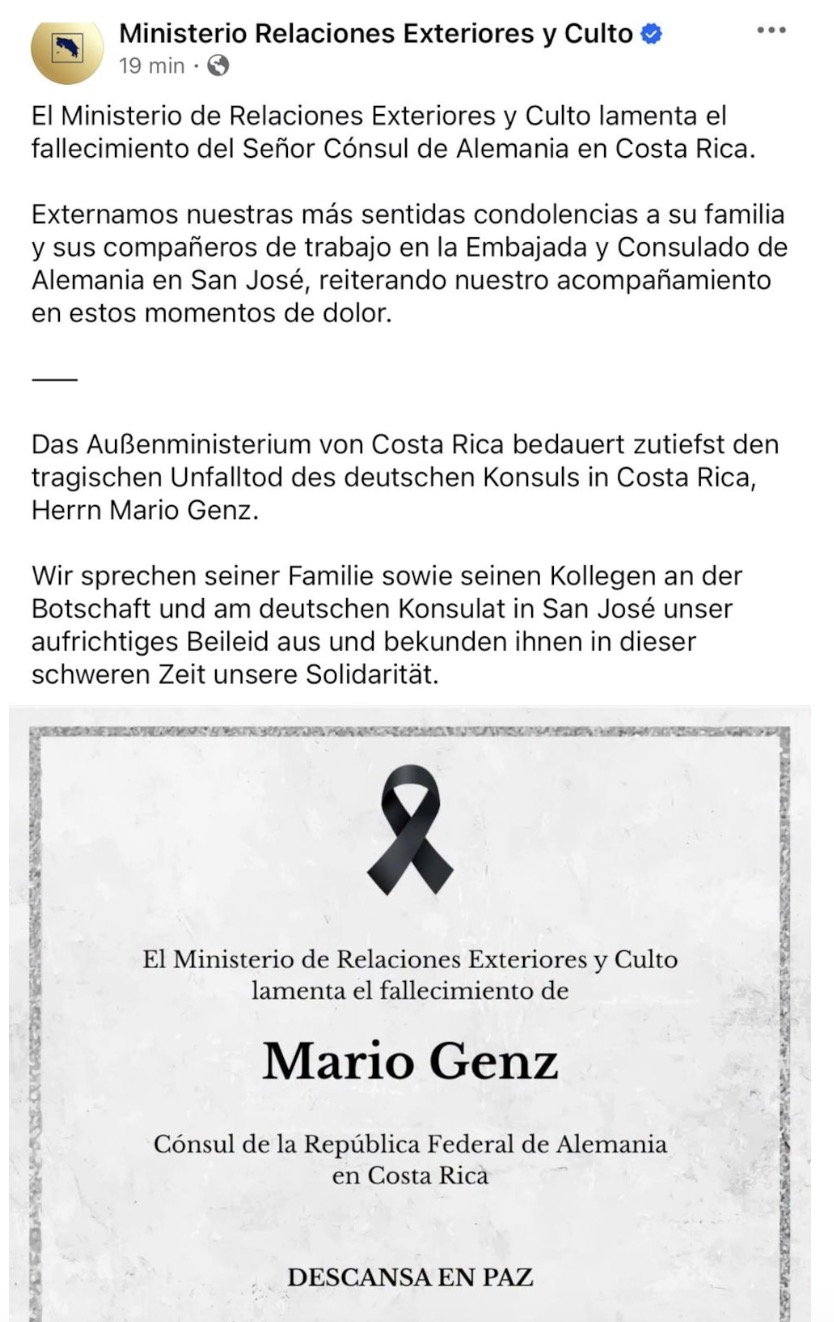 Muere el cónsul de Alemania en Costa Rica en accidente en Alajuela