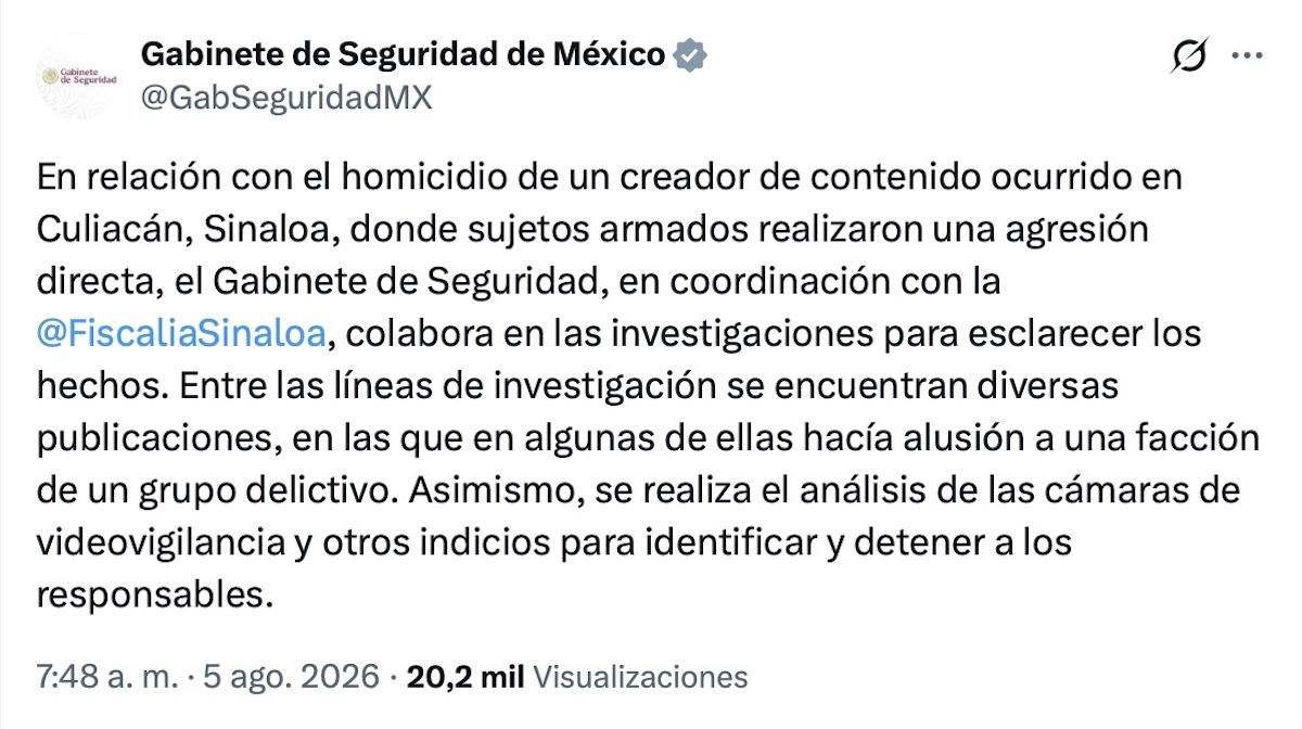 Gabinete de Seguridad investiga el asesinato de César Gastélum