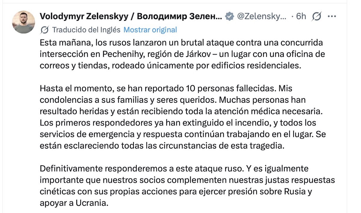 Járkov sufre ataque ruso con misiles que deja 10 muertos